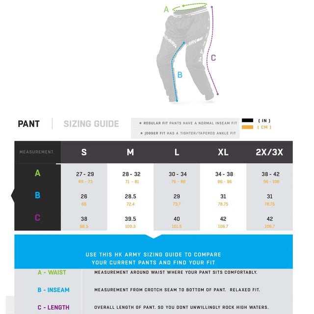 HK Army TRK Jogger Pants Leopard King size chart