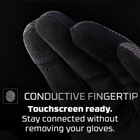 Dye FLX Glove Black Grey graphic explaining conductive fingertip