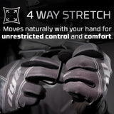 Dye FLX Glove Black Grey graphic explaining 4 way stretch