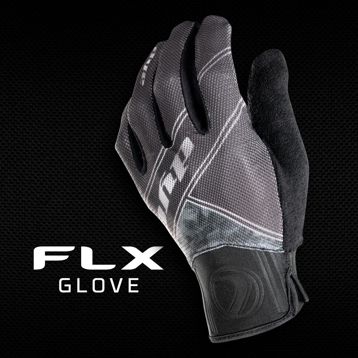Dye FLX Glove Black Grey on a black background