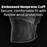 Dye FLX Glove Black Grey graphic explaining neoprene cuffs