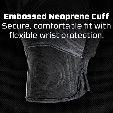 Dye FLX Glove Black Grey graphic explaining neoprene cuffs