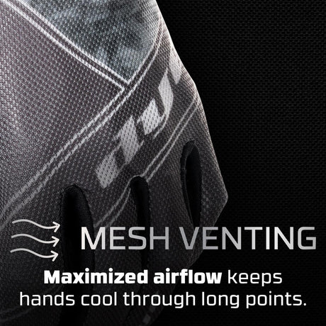 Dye FLX Glove Black Grey graphic explaining mesh venting