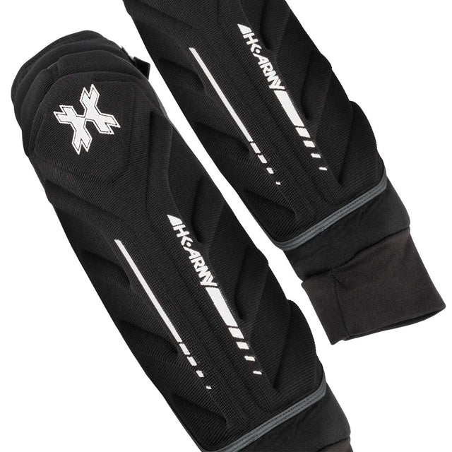 Outside of Black HK Army HSTL Elbow Pads protective arm sleeve with gray accents on a white background