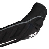 Close up Black HK Army HSTL Elbow Pads protective arm sleeve with gray accents on a white background