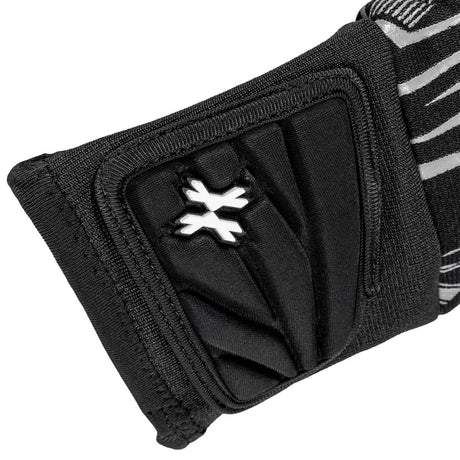cuff of Black blue and white HK Army Crash Elbow Pads for paintball and other sports on a white background