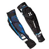 Black blue and white HK Army Crash Elbow Pads for paintball and other sports on a white background