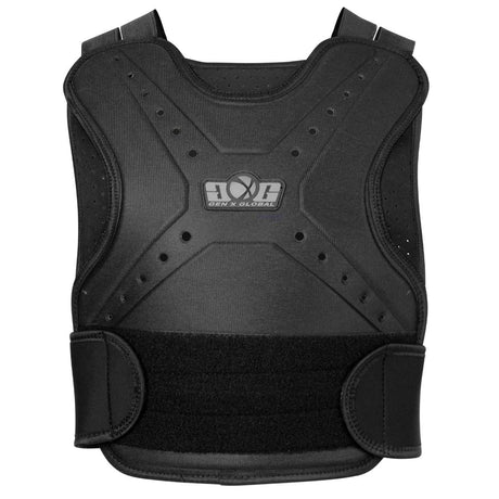 GXG Paintball Chest Protector Black front view with adjustable velcro side straps in place
