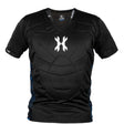 Black with blue and white accents HK Army Crash Chest Protector on a white background