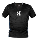 Black with blue and white accents HK Army Crash Chest Protector on a white background