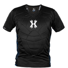 Black with blue and white accents HK Army Crash Chest Protector on a white background