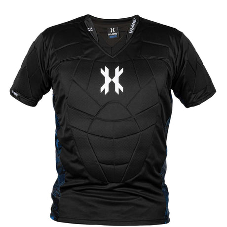 Black with blue and white accents HK Army Crash Chest Protector on a white background