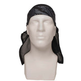 Front of HK Army Headwrap RYU Grey Black and gray patterned headscarf on a mannequin head against a white background