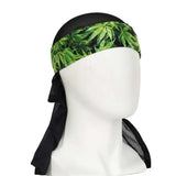 Front of Black and green HK Army Headwrap with leaves on a mannequin head