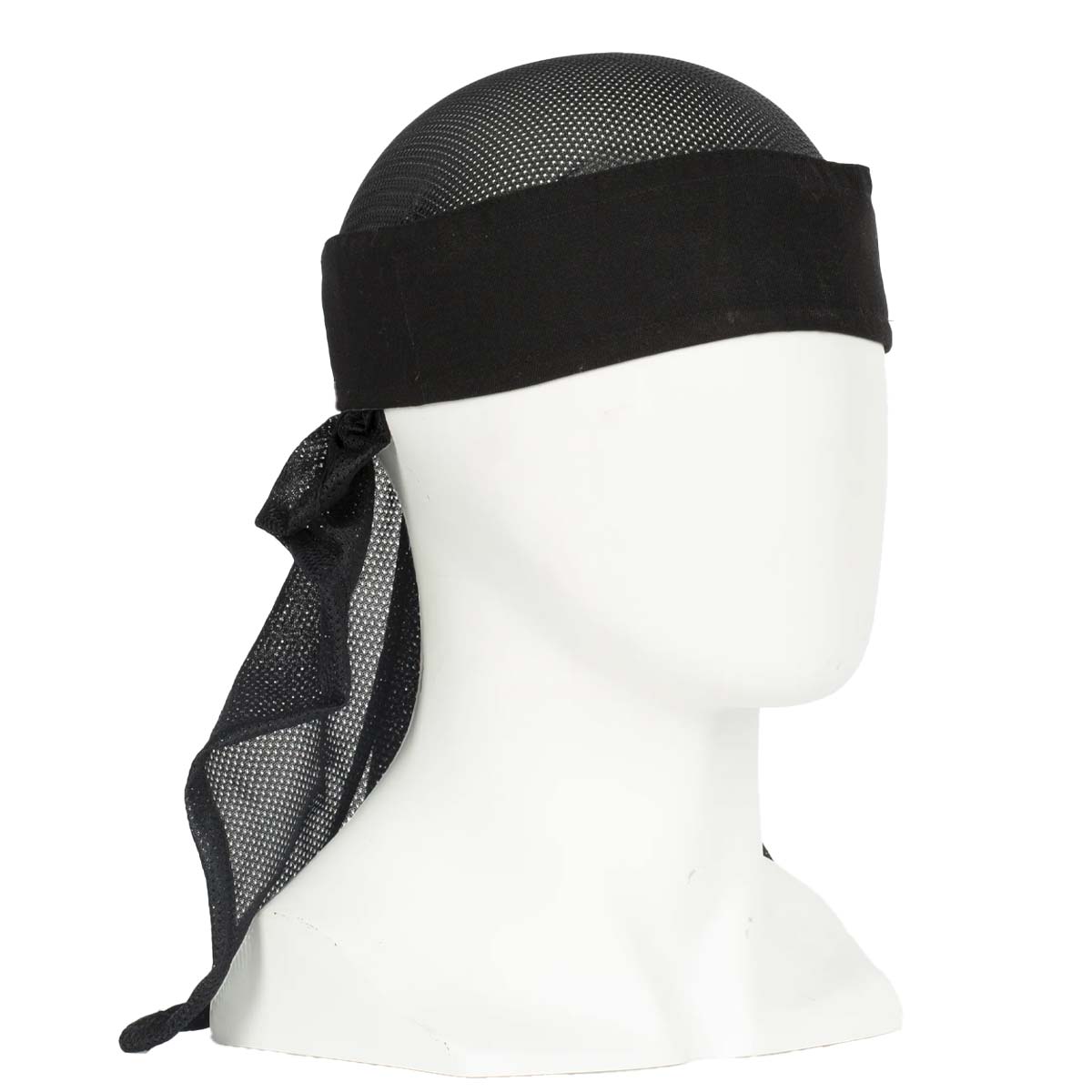 Front of Black HK Army Headwrap with on a mannequin head