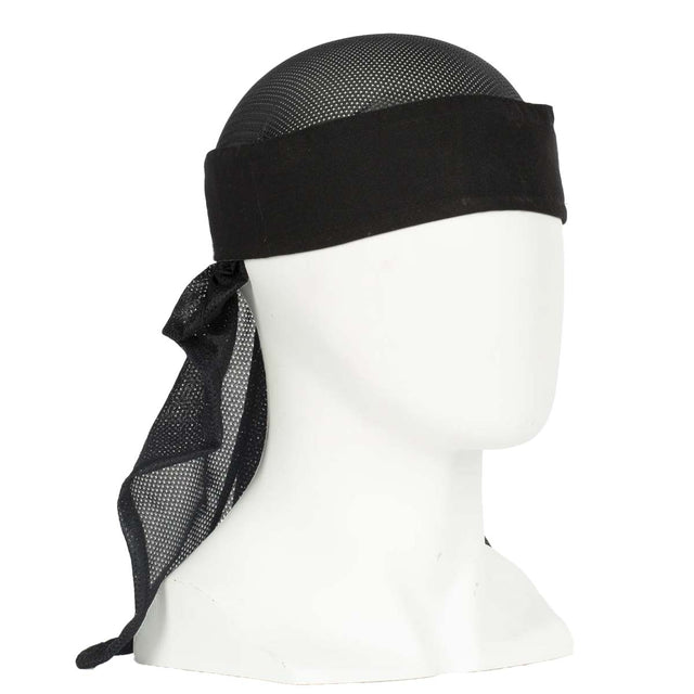 Front of Black HK Army Headwrap with on a mannequin head
