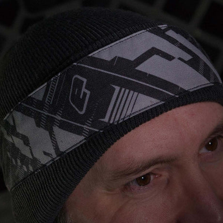 side of Eclipse DM Headband Beast in black grey tied on a wearer