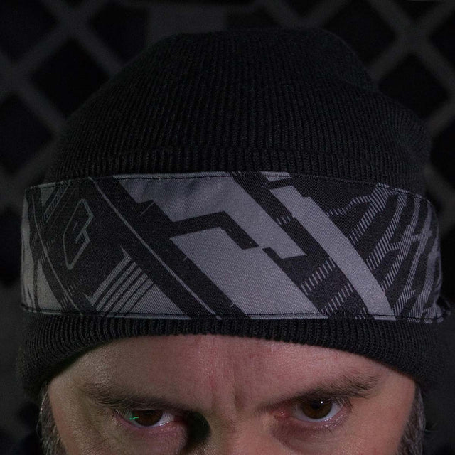 front of Eclipse DM Headband Beast in black grey tied on a wearer