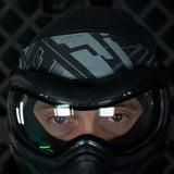 Eclipse DM Headband Beast in black grey on a person wearing a paintball goggle