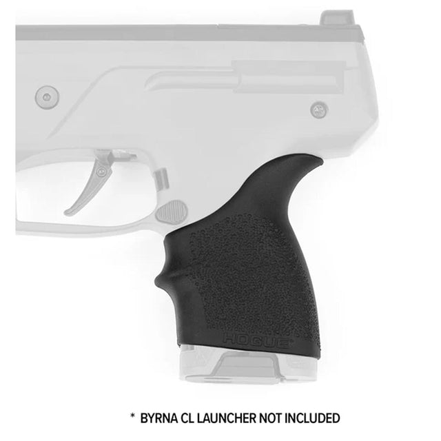 Byrna Hogue Grip Sleeve installed on a CL launcher on a white background