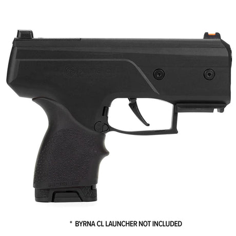 Byrna Hogue Grip Sleeve installed on a black CL launcher on a white background