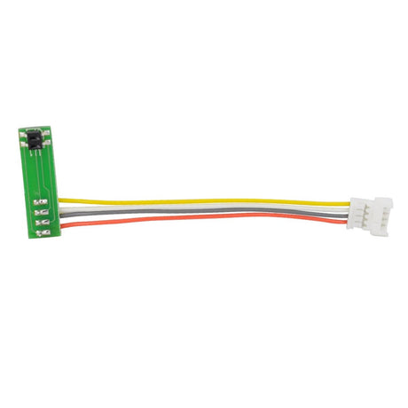 Electronic component with green board, wires, and connectors on a white background