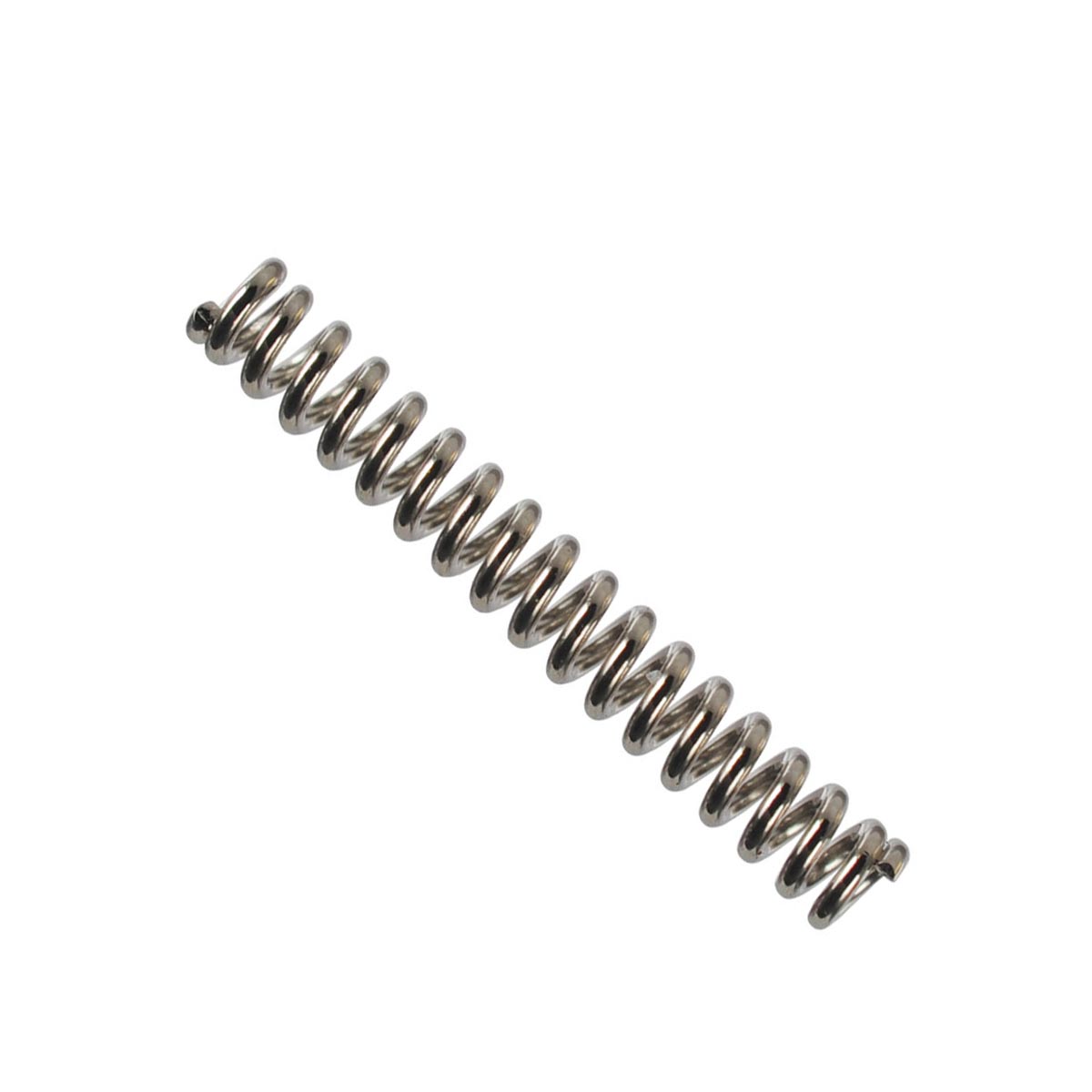 Coiled metal spring on a white background
