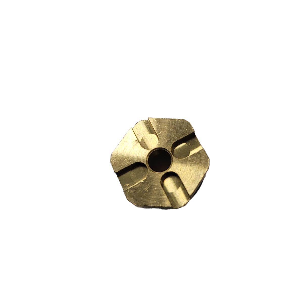 Gold metal component on a white background