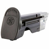 Bottom of black and silver T4E S&W M&P9 .43 Cal 8rd CO2 Paintball Magazine on a white background
