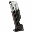 Left angle of black and silver T4E S&W M&P9 .43 Cal 8rd CO2 Paintball Magazine on a white background