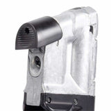 Close up of the back of the top side black and silver T4E S&W M&P9 .43 Cal 8rd CO2 Quick Pierce Paintball Magazine on a white background
