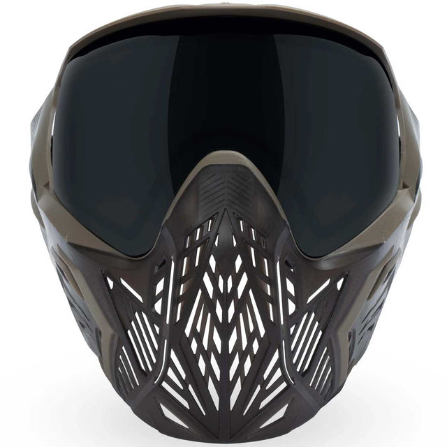 Front view Dark brown with tan accents Bunkerkings CMD paintball Goggle Black Desert on a white background