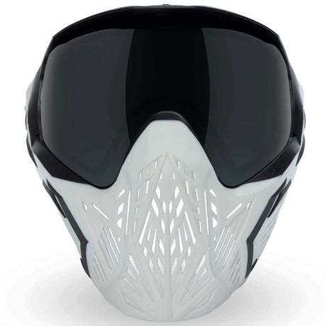 Front of White with black accents and black lens Bunkerkings CMD mask Shock Trooper on a white background