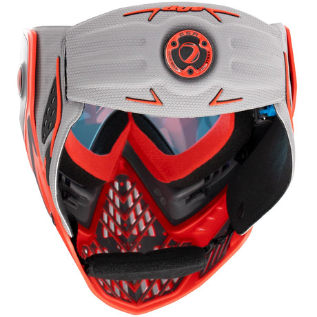 Back of red grey Dye I5 Paintball Mask Shadow Fire on a white background
