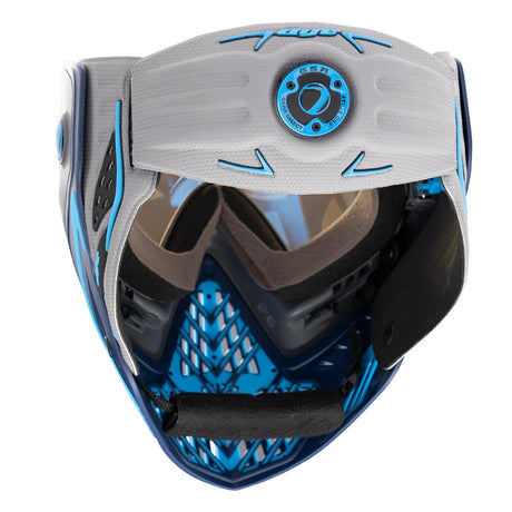 Blue Dye I5 Paintball Mask Raise Up with grey strap rear view