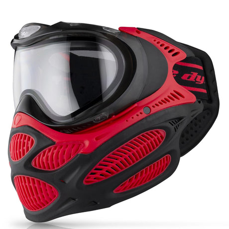 Red and Black Dye I3 Pro Paintball Goggle Fire Red on a white background
