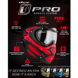 Red and Black Dye I3 Pro Paintball Goggle Fire Red features graphic