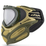 Green and yellow Dye I3 Pro Paintball Goggle Tac Olive on a white background