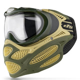 Green and yellow Dye I3 Pro Paintball Goggle Tac Olive on a white background