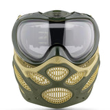 Green and yellow Dye I3 Pro Paintball Goggle Tac Olive on a white background