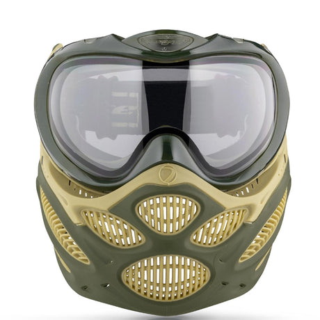 Green and yellow Dye I3 Pro Paintball Goggle Tac Olive on a white background