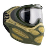 Green and yellow Dye I3 Pro Paintball Goggle Tac Olive on a white background