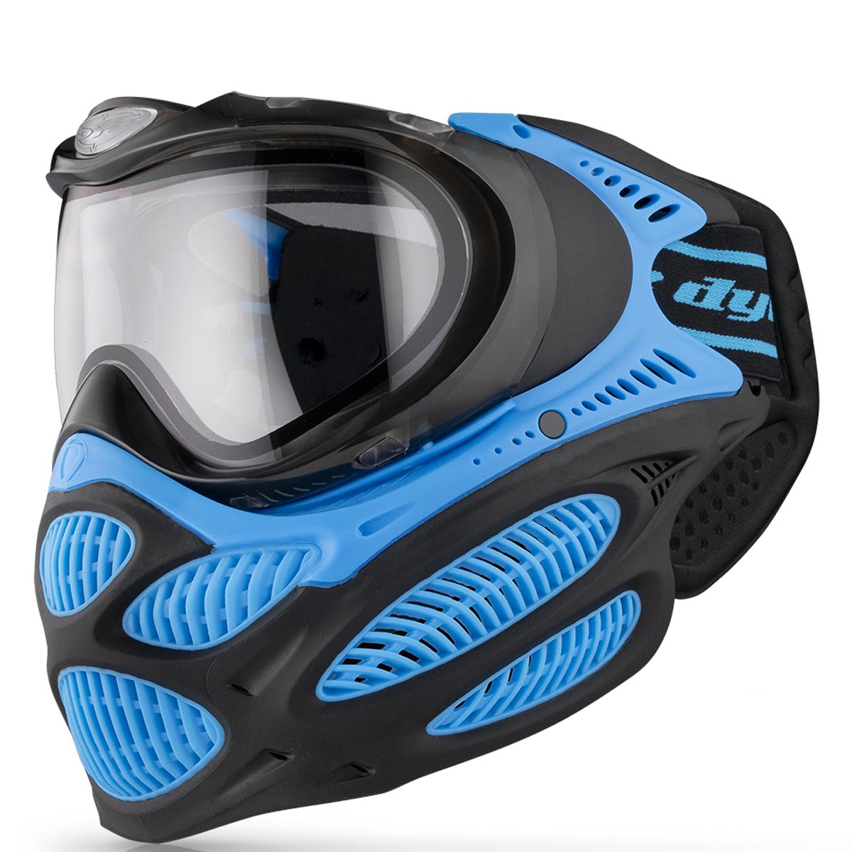 Blue and black Dye I3 Pro Paintball Goggle Glacier Cyan on a white background