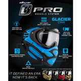 Blue and black Dye I3 Pro Paintball Goggle Glacier Cyan features graphic