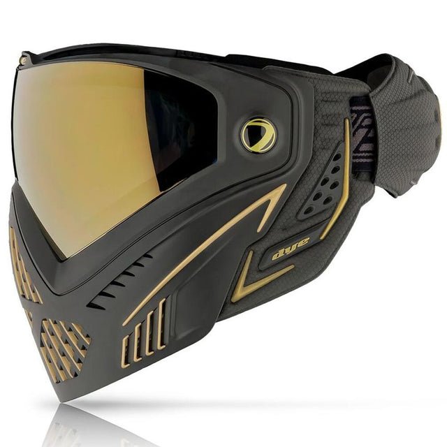 Dye I5 Paintball Mask Onyx Black/Gold 2.0 left side on a white background
