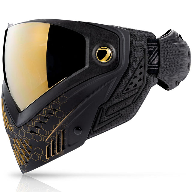 Dye I5 Paintball Goggle left side Hypercam Black Gold on a white background