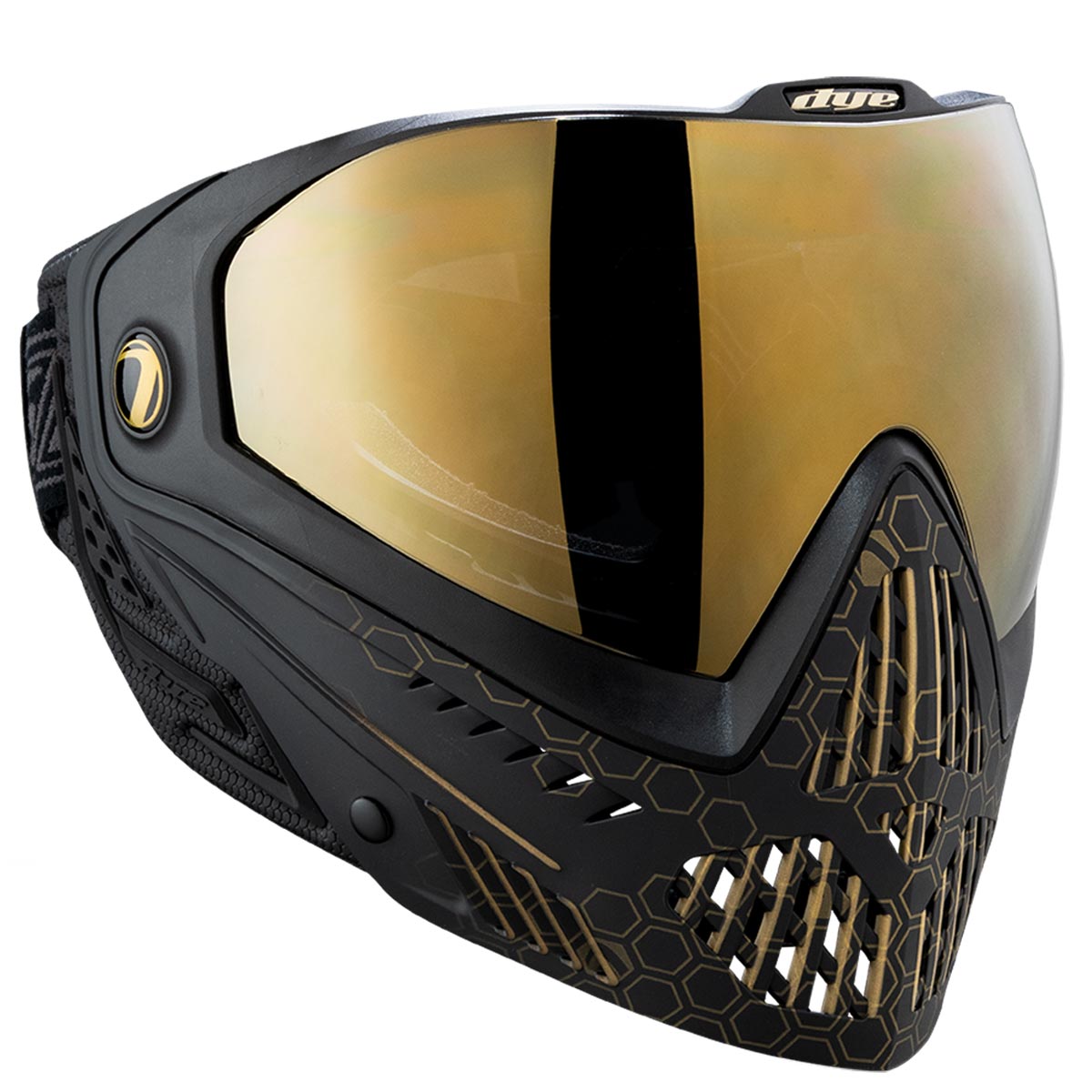 Dye I5 Paintball Mask Hypercam Black Gold front angle