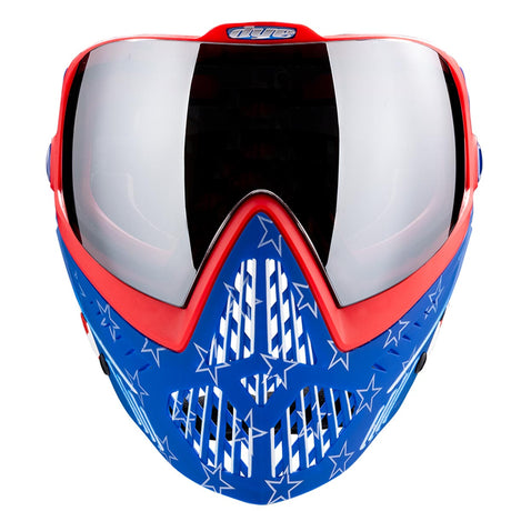 Dye I5 Paintball Goggle front Merica Red White Blue on a white background