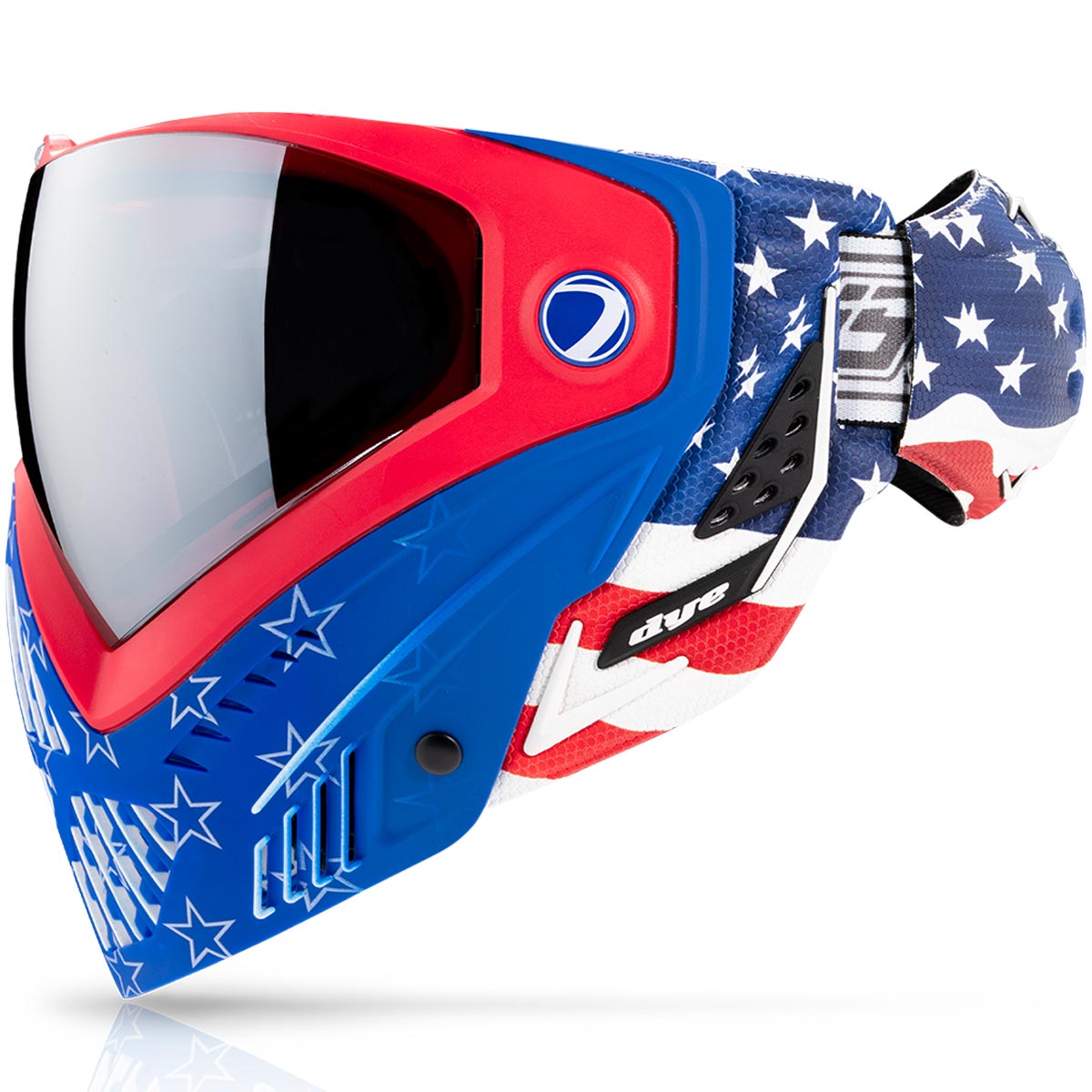 Dye I5 Paintball Mask Merica Red White Blue on a white background