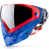 Dye I5 Paintball goggle left side Merica Red White Blue on a white background